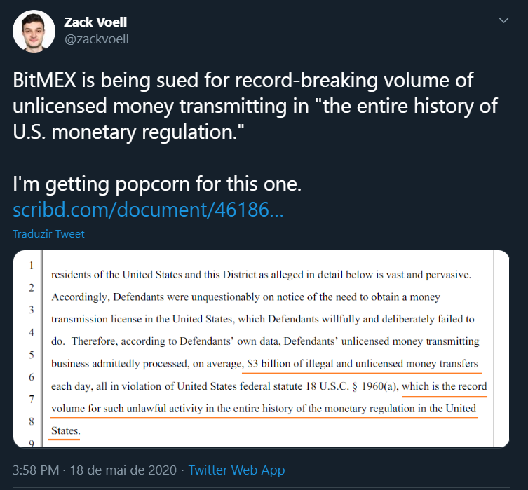 BitMEX é processada nos EUA