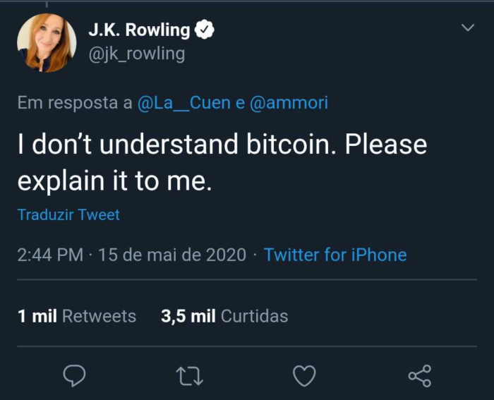 JK Rowling pergunta sobre o Bitcoin
