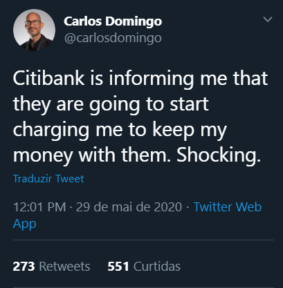 Tweet de Carlos Domingo sobre o Citibank